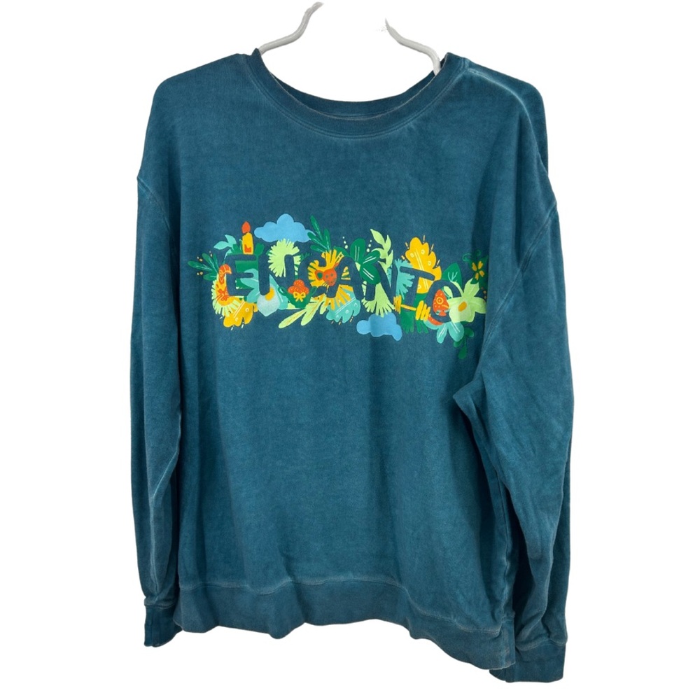 Disney Encanto L teal lightweight graphic Sweatshirt tropical vacation floral
